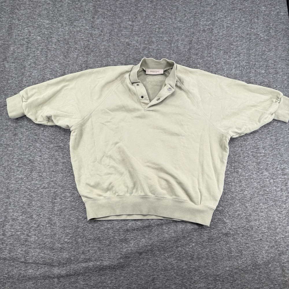 Fear of God Essentials Snap Polo Sweatshirt Sage Green Size XS Cotton Oversized